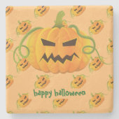 Oranje Halloween Pumpkin Pattern Stenen Onderzetter (Voorkant)
