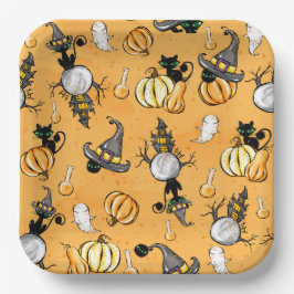 ORANJE HALLOWEEN PUMPKINS CUTE BLACK CATS PAPIEREN BORDJE