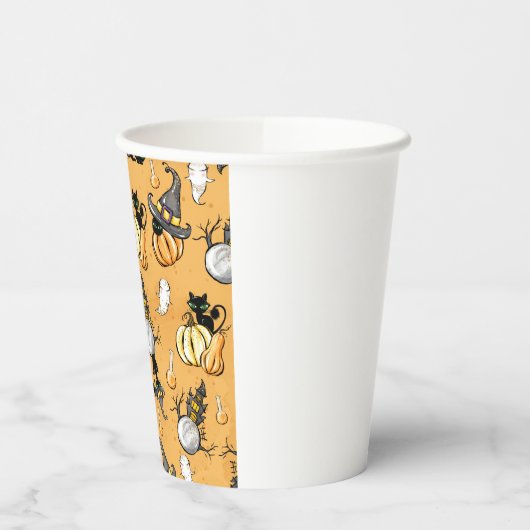 ORANJE HALLOWEEN PUMPKINS EN KORTE ZWARTE CATS PAPIEREN BEKERS (Links)