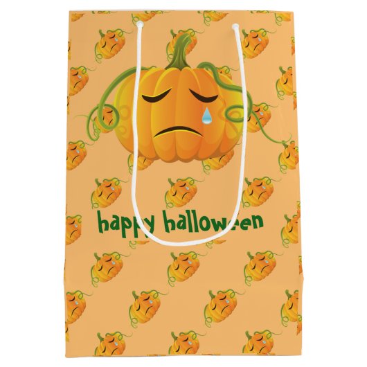 Oranje Halloween Sad Pompoen Naadloos Patroon Medium Cadeauzakje (Achterkant)