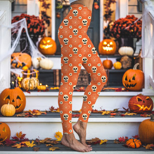 Oranje Halloween schedels en bloemen Leggings