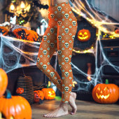 Oranje Halloween schedels en bloemen Leggings