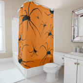Oranje halloween Spiders Pattern, Black Spider Douchegordijn (In situ)