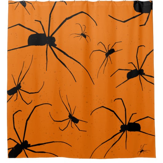 Oranje halloween Spiders Pattern, Black Spider Douchegordijn (Voorkant)