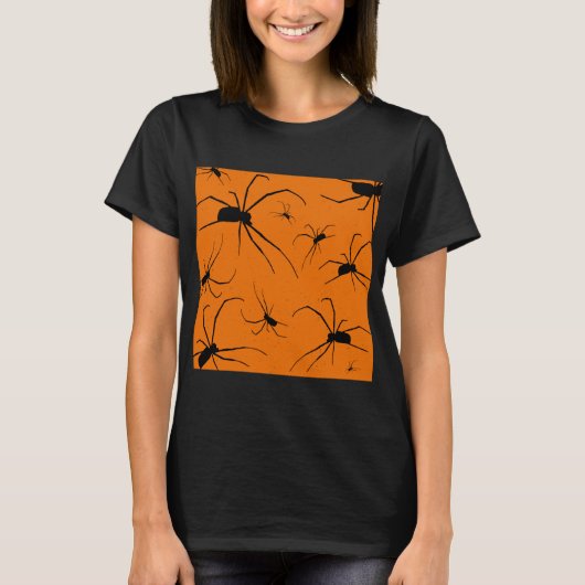 Oranje Halloween Spiders Pattern, Black Spider T-S T-shirt (Voorkant)