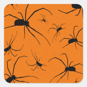 Oranje halloween Spiders Pattern, Black Spider Vierkante Sticker
