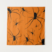 Oranje halloween Spiders Pattern, Black Spider Wandkleed (Voorkant (horizontaal))