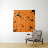 Oranje halloween Spiders Pattern, Black Spider Wandkleed (In situ)