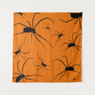 Oranje halloween Spiders Pattern, Black Spider Wandkleed