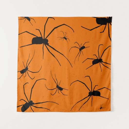 Oranje halloween Spiders Pattern, Black Spider Wandkleed (Voorkant)