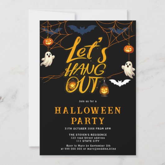 Oranje Halloween Spin Hangout Script Feest Kaart (Voorkant)