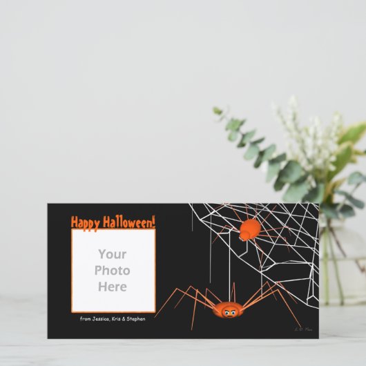 Oranje Halloween Spinnen Feestdagenkaart (Staand voorkant)