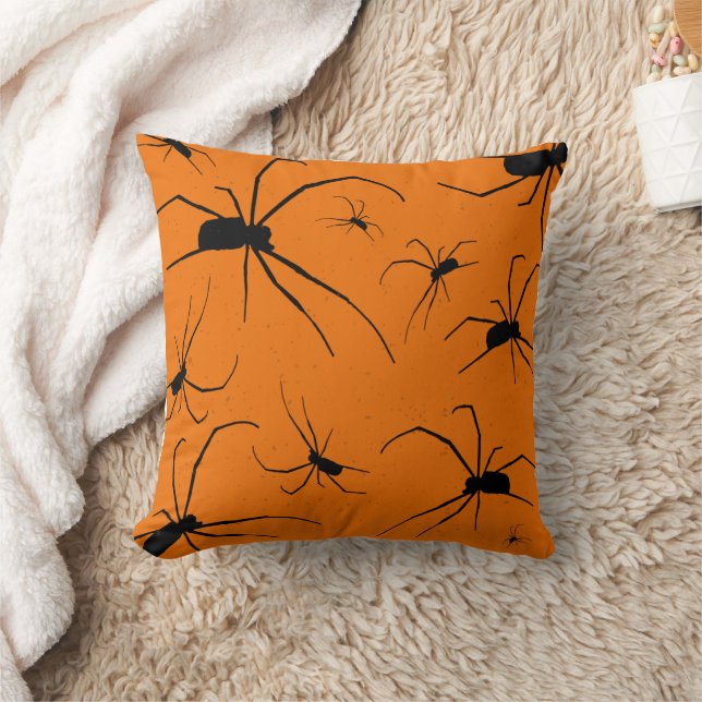 Oranje Halloween Spinnen Patroon, Zwarte Spin Kussen (Deken)