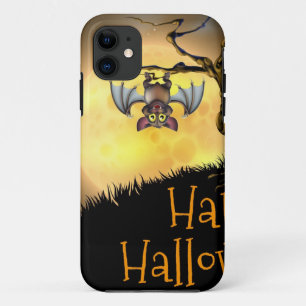 Oranje Halloween Vampire Bat Achtergrond iPhone 11 Hoesje