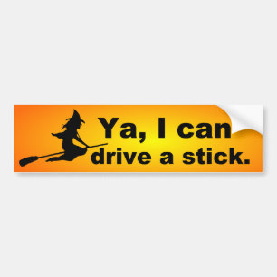 Oranje Halloween Witch op Broomstick Bumpersticker