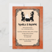 Oranje halloween witch Trouble is Breedpartij Kaart (Voorkant)