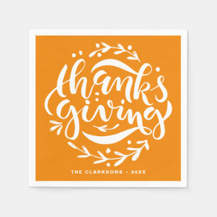 Oranje Hand Geletterde Thanksgiving Krans Servet