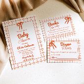 Oranje Hand Getekend Gingham Neutraal Baby shower Kaart