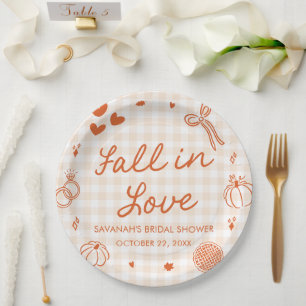 Oranje Hand Getekende Fall in Love Bruiloft Feest Papieren Bordje