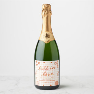 Oranje Hand Getekende Fall in Love Bruiloft Feest Sparkling Wijnetiket