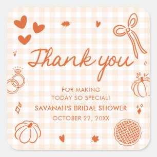 Oranje Hand Getekende Herfst Liefde Bruiloft Feest Vierkante Sticker