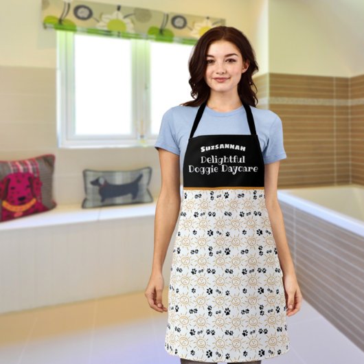 Oranje hand getekende Sun Paws Pattern Pet Care Schort