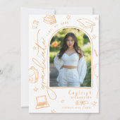 Oranje Hand Getrokken Foto Afstuderen Aankondiging (Voorkant)