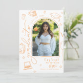 Oranje Hand Getrokken Foto Afstuderen Aankondiging (Staand voorkant)