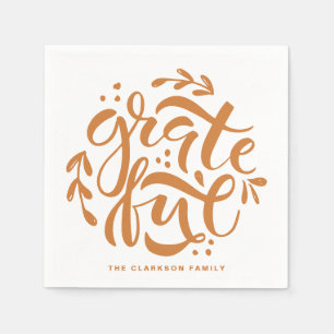Oranje Hand Letterlijke Dankbare Thanksgiving Servet