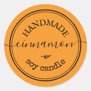 Oranje Handgemaakte Script Zwarte Rand Productlabe Ronde Sticker