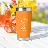 Oranje handgeschreven tekst Elegante waterfles