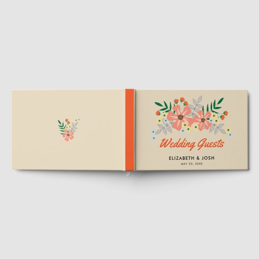 Oranje handgetekende bloemen, bruiloft gastenboek (Volledig)