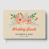 Oranje handgetekende bloemen, bruiloft gastenboek (Voorkant)