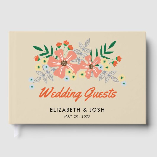 Oranje handgetekende bloemen, bruiloft gastenboek (Voorkant)