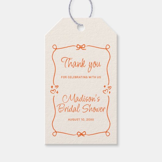 Oranje Handgetekende Frame Bruiloft Dank Je Cadeaulabel (Voorkant)