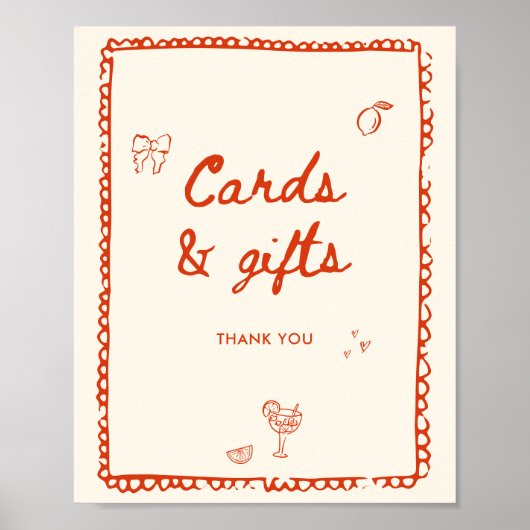 Oranje handgetekende Kaarten en geschenken in Ital Poster (Voorkant)