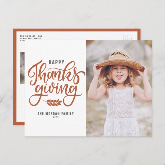 Oranje handje met Happy Thanksgiving Feestdagenkaart (Voorkant / Achterkant)