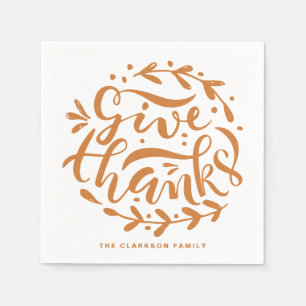 Oranje handletters geven Bedankt Thanksgiving Servet