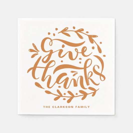 Oranje handletters geven Bedankt Thanksgiving Servet (Voorkant)