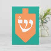 Oranje Hanukkah Dreidel w. Hebreeuwse Letter Shin (Staand voorkant)