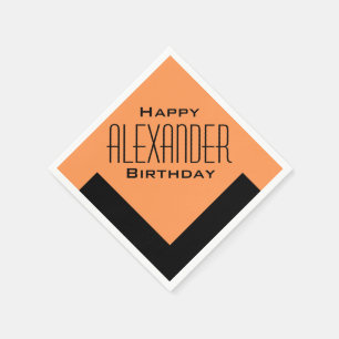 Oranje Happy Birthday Art Deco - Gepersonaliseerd Servet