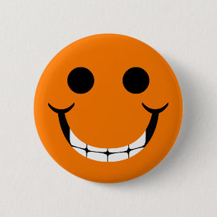 ORANJE HAPPY GRIN RONDE BUTTON 5,7 CM
