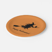 Oranje Happy Halloween 2018 Black Witch Silhouette Papieren Bordje (Gekanteld)