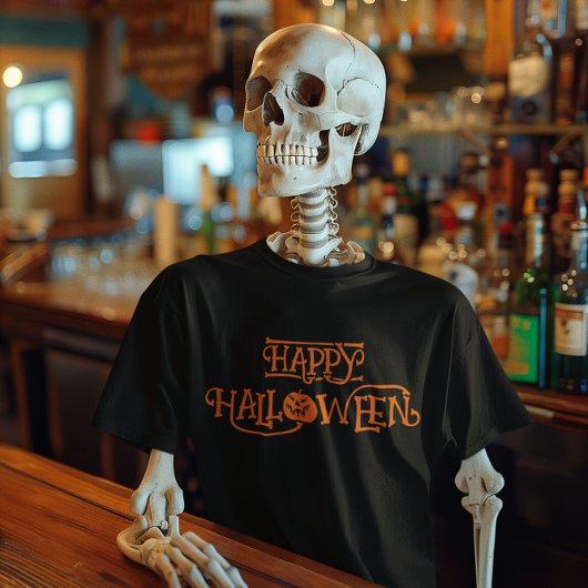 Oranje Happy Halloween Bony Typografie T-shirt