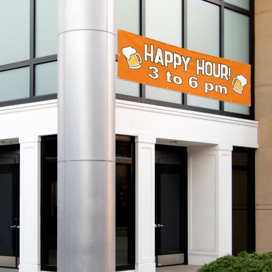 Oranje Happy Hour-banner Spandoek (Buitenkant Gebouw)