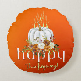 Oranje Happy Thanksgiving Herfst Bloemenpompoen Rond Kussen
