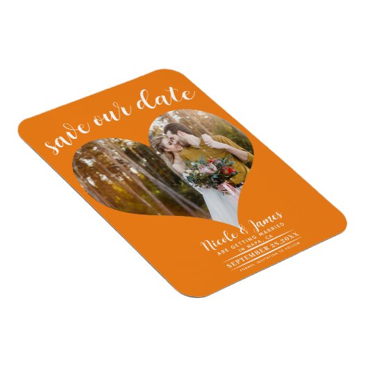 Oranje Hart Foto Bruiloft Save the Date Magneet (Rechterzijde)