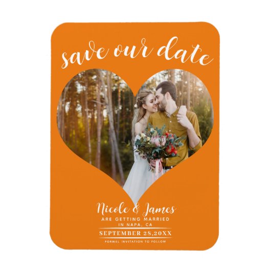 Oranje Hart Foto Bruiloft Save the Date Magneet (Verticaal)