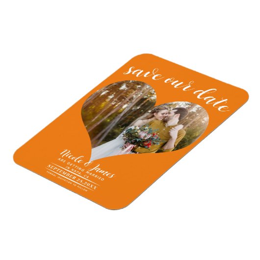 Oranje Hart Foto Bruiloft Save the Date Magneet (Linkerzijde)