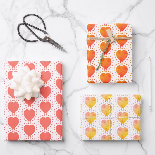 Oranje Hart Polka Dot Abstract Patroon Inpakpapier Vel (Voorkant)